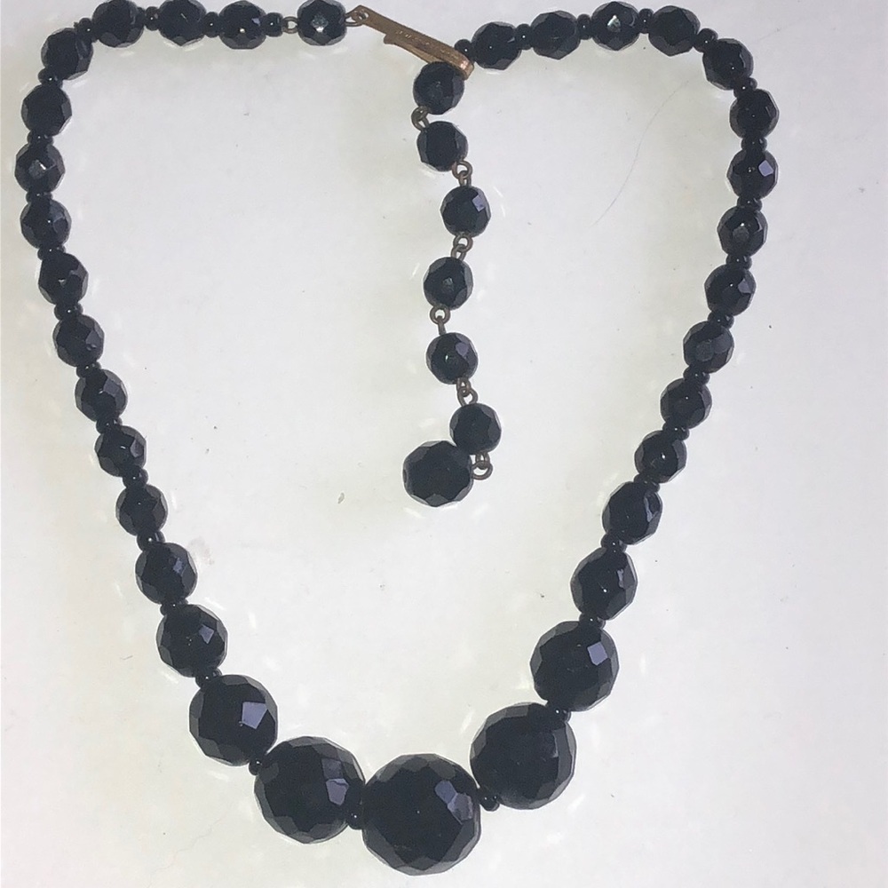 M. West Germany Elegant Black Glass Beaded Choker Necklace